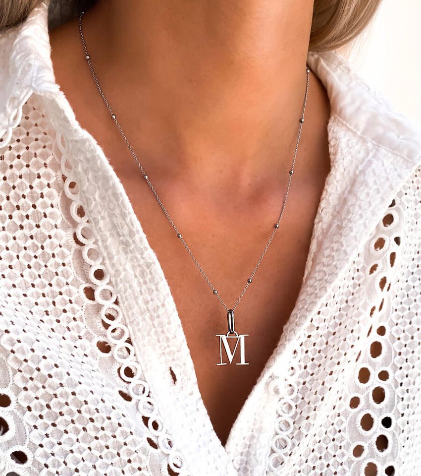 M Silver Alphabet Pendant name chain For Girls And Women & Evil Eye Silver  Round Pendant